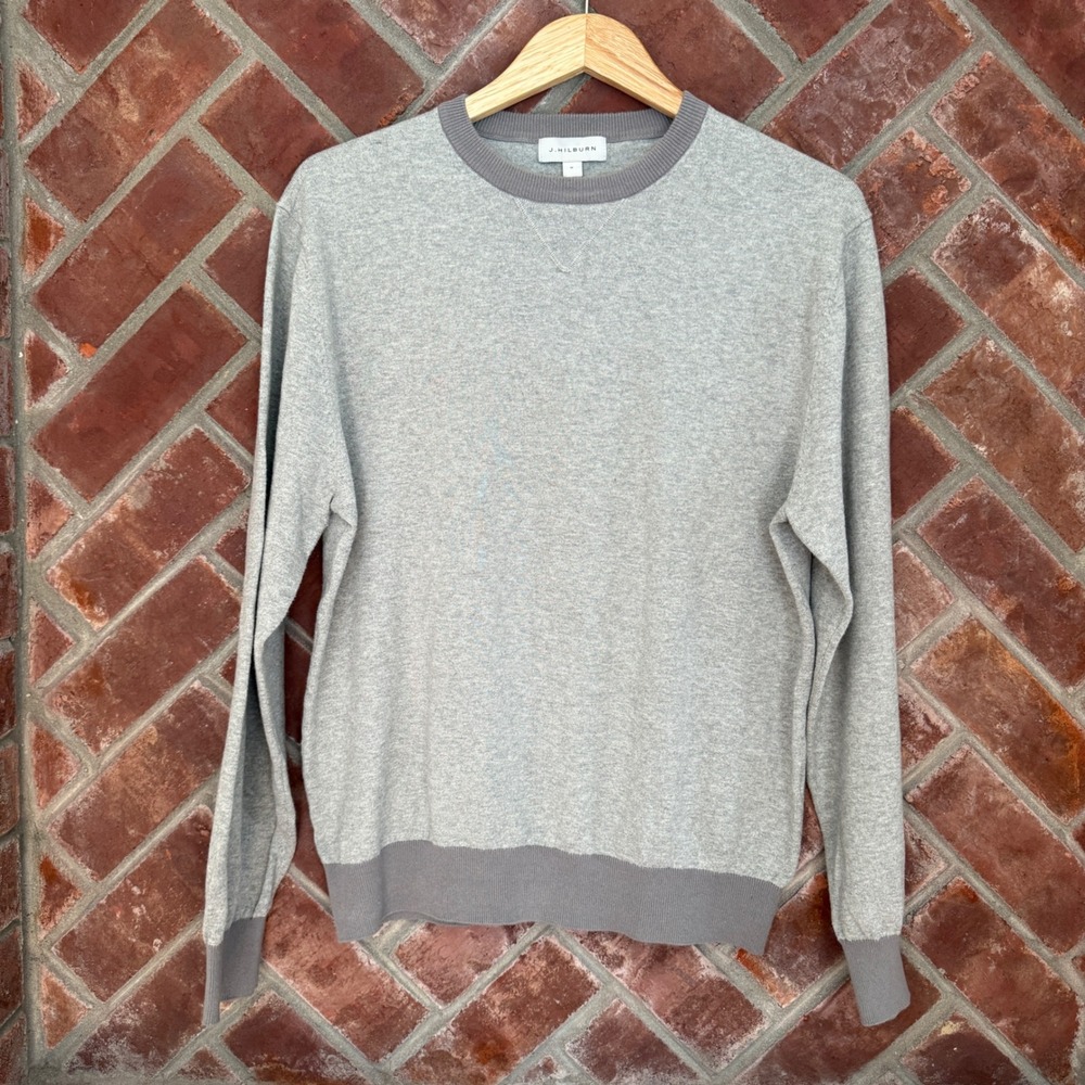 J. Hilburn Sweater Mens M Gray Cotton Cashmere Crewneck Long Sleeve READ